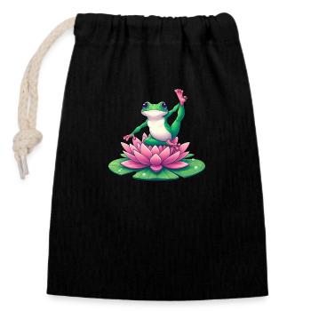 Frog Yoga Meditation with Water Lily - Closable cotton gift bag (14x20cm) - black - Front
