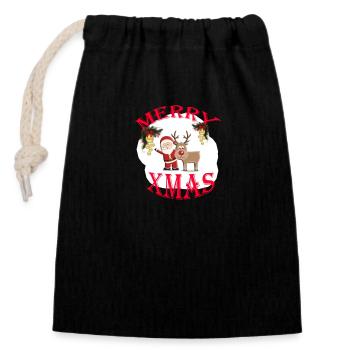 Merry xmas - Sac cadeau en coton avec cordon (14 x 20 cm) - noir - Devant