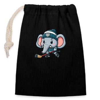 Süßer Elefant Comic Eishockeyspieler Design - Verschließbarer Geschenkbeutel aus Baumwolle (14x20cm) - Schwarz - Vorne
