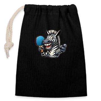 Zebra Table Tennis Player Funny Zebra Ping Pong - Closable cotton gift bag (14x20cm) - black - Front