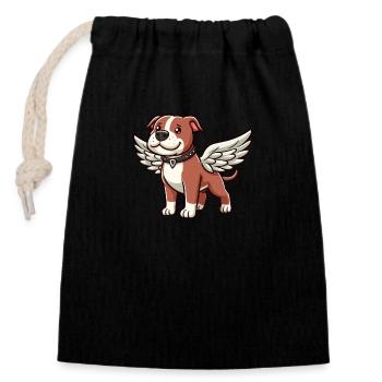 Hund Pitbull Süß Engel Flügel - Verschließbarer Geschenkbeutel aus Baumwolle (14x20cm) - Schwarz - Vorne