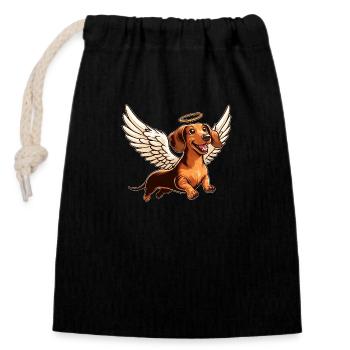 Ange teckel avec des ailes dessin animé mignon - Sac cadeau en coton avec cordon (14 x 20 cm) - noir - Devant