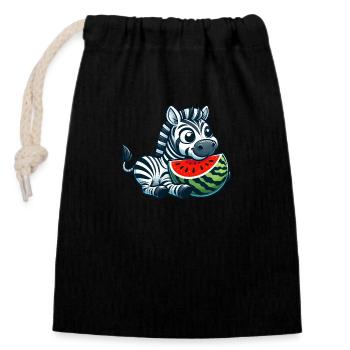 Zebra with watermelon fruity funny - Closable cotton gift bag (14x20cm) - black - Front
