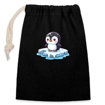 Penguin, Global Warming & Melting Ice - Closable cotton gift bag (14x20cm) - black - Front