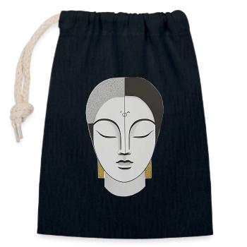 Visage dans le style bohème - Sac cadeau en coton avec cordon (14 x 20 cm) - bleu marine - Devant