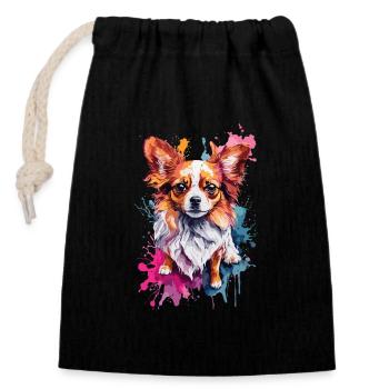 Papillon Niedlicher Hund, Bunt, Aquarelle, Neon - Verschließbarer Geschenkbeutel aus Baumwolle (14x20cm) - Schwarz - Vorne
