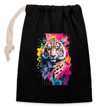 Guépard Cool Coloré à l’Aquarelle, Illustration - Sac cadeau en coton avec cordon (14 x 20 cm) - noir - Devant