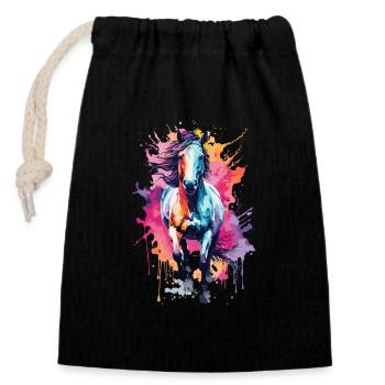 Cheval coloré en aquarelles, néon. Illustration - Sac cadeau en coton avec cordon (14 x 20 cm) - noir - Devant