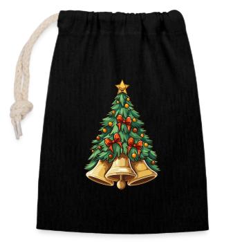 Weihnachtsbaum mit Glocken plus Deko - Verschließbarer Geschenkbeutel aus Baumwolle (14x20cm) - Schwarz - Vorne