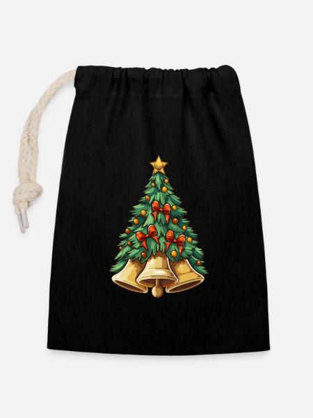 Christmas tree with bells plus decoration - Closable cotton gift bag (14x20cm) - black