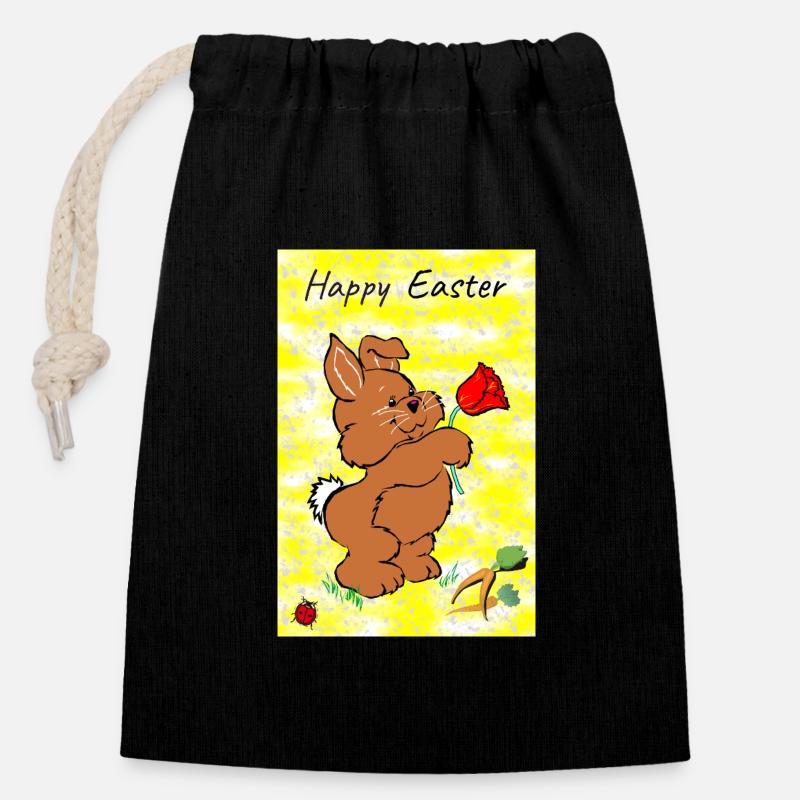 Happy Easter wishes - Closable cotton gift bag (14x20cm) - black