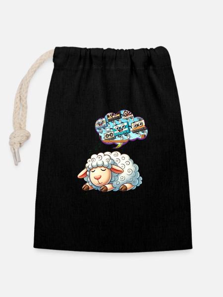Sheep dreams - Closable cotton gift bag (14x20cm) - black