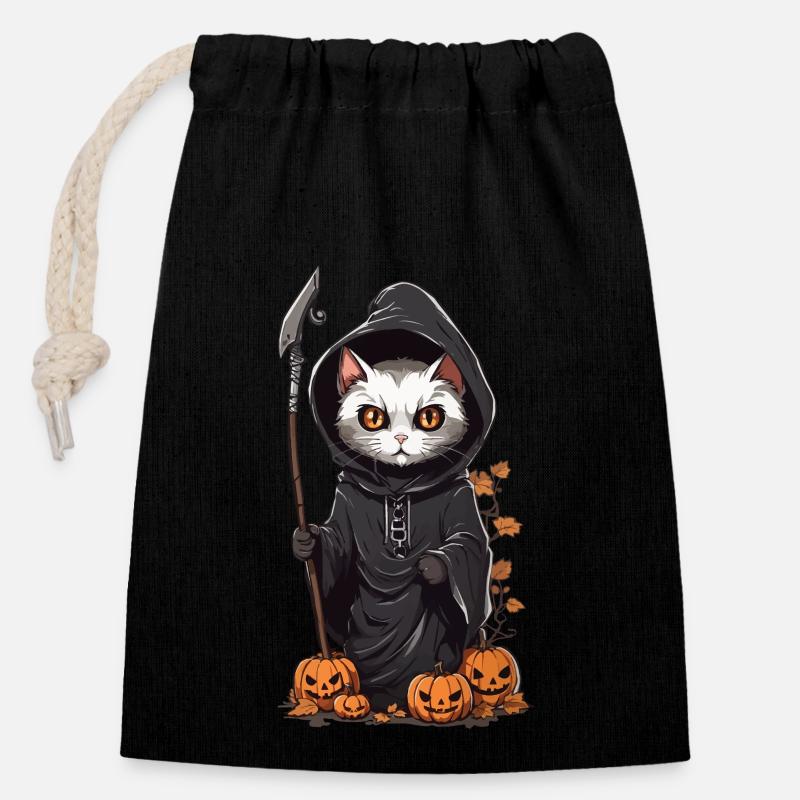Süßer Halloween Katzen Druide Kostüm Design - Verschließbarer Geschenkbeutel aus Baumwolle (14x20cm) - Schwarz