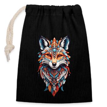 Spirituelles Indianer Fuchs Feder Design Boho Stil - Verschließbarer Geschenkbeutel aus Baumwolle (14x20cm) - Schwarz - Vorne