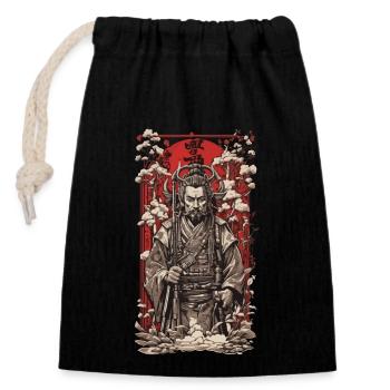 Ukiyo-E Kunst Stil Retro Japan Wave Shogun Design - Verschließbarer Geschenkbeutel aus Baumwolle (14x20cm) - Schwarz - Vorne