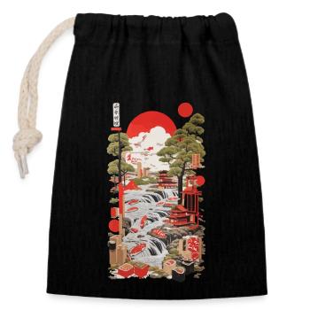 Design de sushi Ukiyo-e dans un style rétro vintage - Sac cadeau en coton avec cordon (14 x 20 cm) - noir - Devant