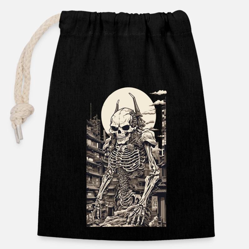 Edo Japan Yokai Skeleton Ukiyo-E Artwork - Closable cotton gift bag (14x20cm) - black