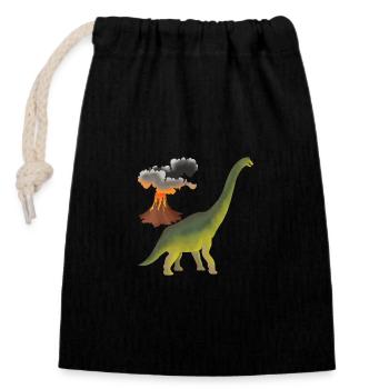 Dino and volcano - Closable cotton gift bag (14x20cm) - black - Front
