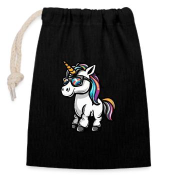 Licorne Bande dessinée cool - Sac cadeau en coton avec cordon (14 x 20 cm) - noir - Devant