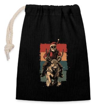 Cool Santa Claus chevauche des rennes - Sac cadeau en coton avec cordon (14 x 20 cm) - noir - Devant