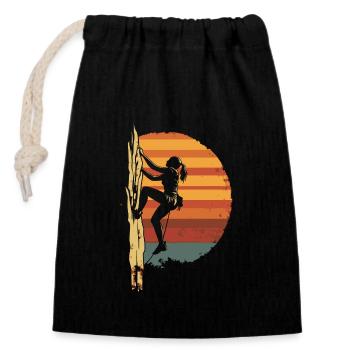 Climber freeclimbing vintage silhouette - Closable cotton gift bag (14x20cm) - black - Front