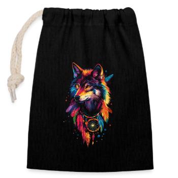 Wolf Dream Catcher - Closable cotton gift bag (14x20cm) - black - Front