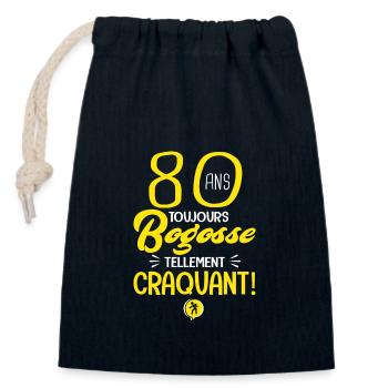 80 ans bogosse humour anniversaire 80 ans - Sac cadeau en coton avec cordon (14 x 20 cm) - bleu marine - Devant