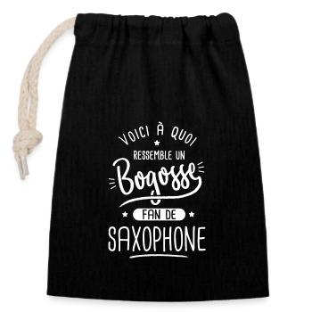 Saxophone Bogosse musique musicien xaxophoniste - Sac cadeau en coton avec cordon (14 x 20 cm) - noir - Devant