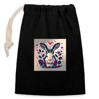 Easter bunny pink abstract - Closable cotton gift bag (14x20cm) - black - Front