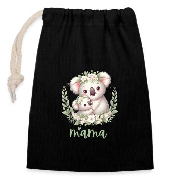 Maman Koala ours câlin I Couronne florale maman I Koala - Sac cadeau en coton avec cordon (14 x 20 cm) - noir - Devant