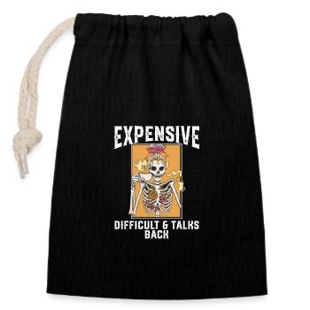 ex Skeleton Drinking Coffee Expensive Difficult An - Closable cotton gift bag (14x20cm) - black - Front