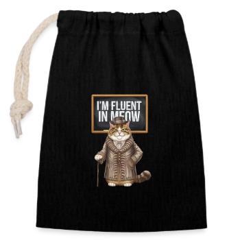 Je parle couramment l’humour du chat Miaou Fancy - Sac cadeau en coton avec cordon (14 x 20 cm) - noir - Devant