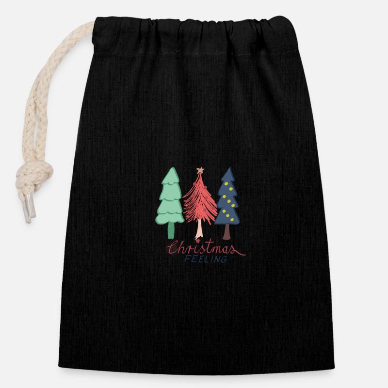 Sentiment de Noël - Sac cadeau en coton avec cordon (14 x 20 cm) - noir