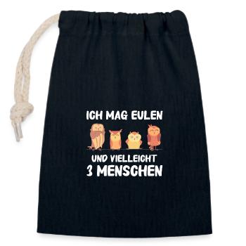 Nachteule Eule Eulen Vogel - Verschließbarer Geschenkbeutel aus Baumwolle (14x20cm) - Navy - Vorne
