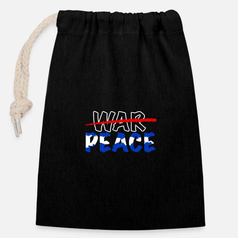 No to War, Peace - Closable cotton gift bag (14x20cm) - black