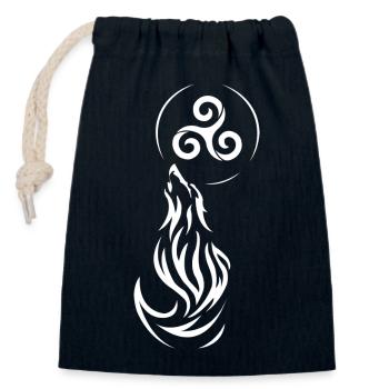 Loup tribal - Sac cadeau en coton avec cordon (14 x 20 cm) - bleu marine - Devant
