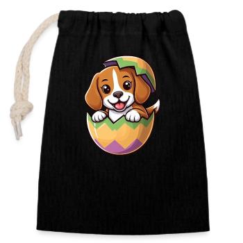 Buntes Osterei mit Schlüpfendem Beagle Design - Verschließbarer Geschenkbeutel aus Baumwolle (14x20cm) - Schwarz - Vorne