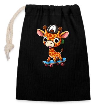 Freche Skater-Giraffe mit Skateboard - Verschließbarer Geschenkbeutel aus Baumwolle (14x20cm) - Schwarz - Vorne