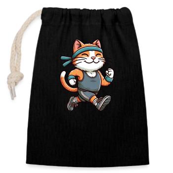 Katze Jogging Marathon Laufspaß - Verschließbarer Geschenkbeutel aus Baumwolle (14x20cm) - Schwarz - Vorne
