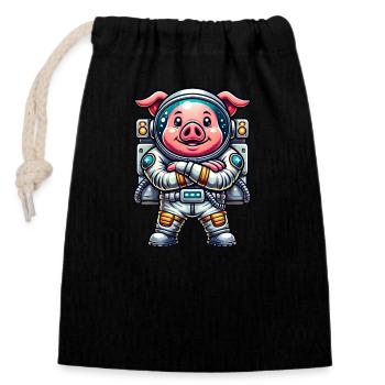 Astronaut Pig Space Universe Cosmonaut - Closable cotton gift bag (14x20cm) - black - Front