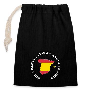 Spain | Sol, Paella, Vino, Cupid and Euros - Closable cotton gift bag (14x20cm) - black - Front