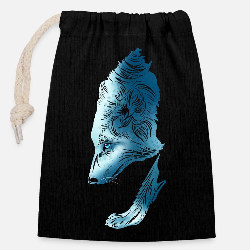 Loup - Sac cadeau en coton avec cordon (14 x 20 cm) - noir