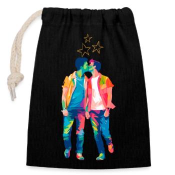 Couple of multicolored man - Closable cotton gift bag (14x20cm) - black - Front