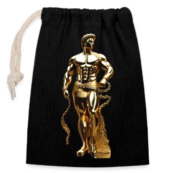 Statue grecque dorée - Sac cadeau en coton avec cordon (14 x 20 cm) - noir - Devant
