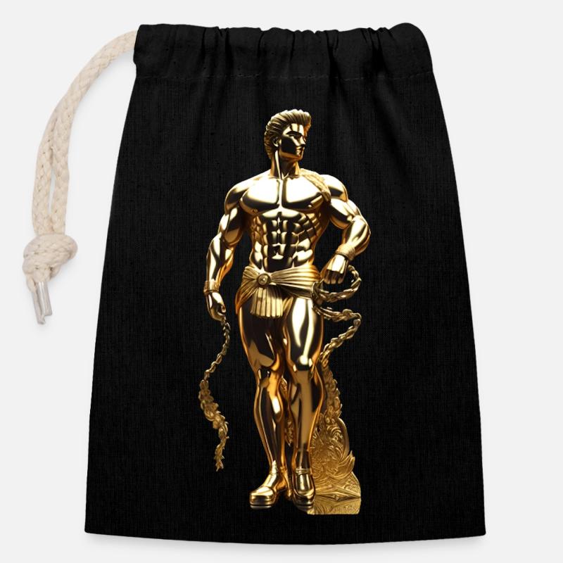 Goldene griechische Statue - Verschließbarer Geschenkbeutel aus Baumwolle (14x20cm) - Schwarz