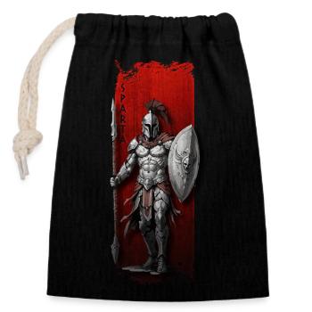 Guerrier spartiate avec lance et bouclier - Sac cadeau en coton avec cordon (14 x 20 cm) - noir - Devant