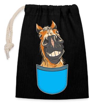 Drôle de cheval chevaux cavalier cavalier enfants - Sac cadeau en coton avec cordon (14 x 20 cm) - noir - Devant