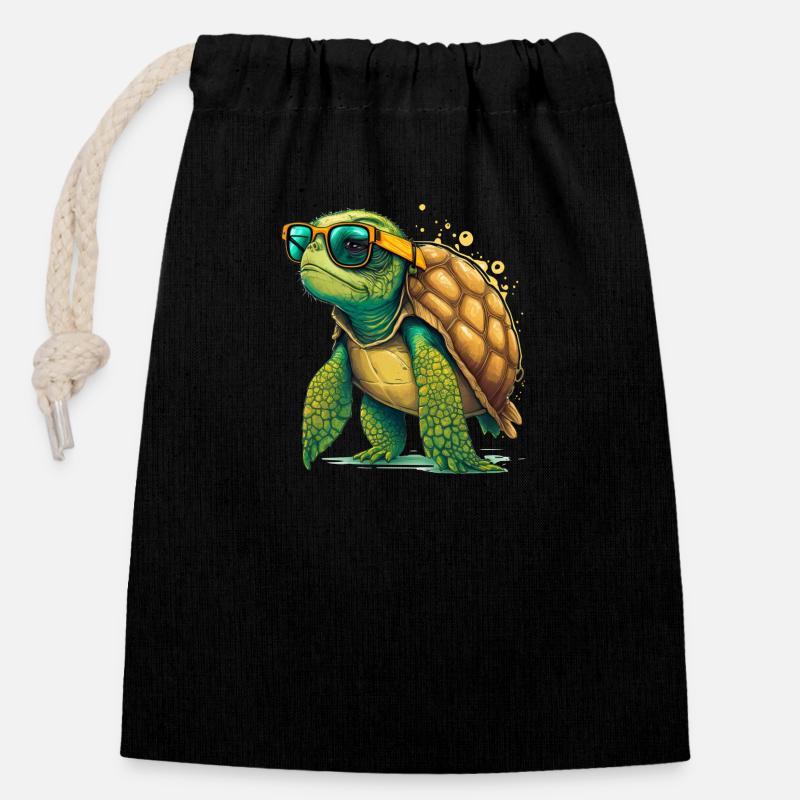 Tortue ancienne - Sac cadeau en coton avec cordon (14 x 20 cm) - noir