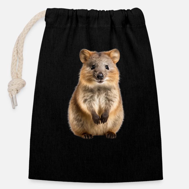 Quokka - Verschließbarer Geschenkbeutel aus Baumwolle (14x20cm) - Schwarz