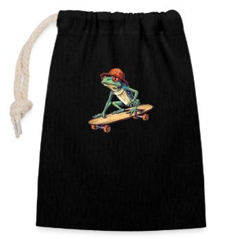 Cooler Frosch fährt Skateboard - Verschließbarer Geschenkbeutel aus Baumwolle (14x20cm) - Schwarz - Vorne